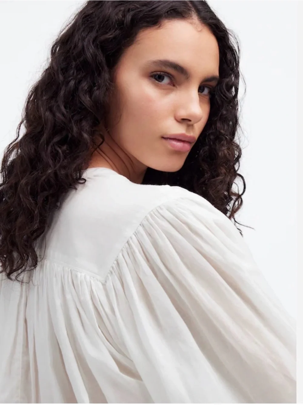 Like new! Madewell Balloon Sleeve White Cotton Blend Top